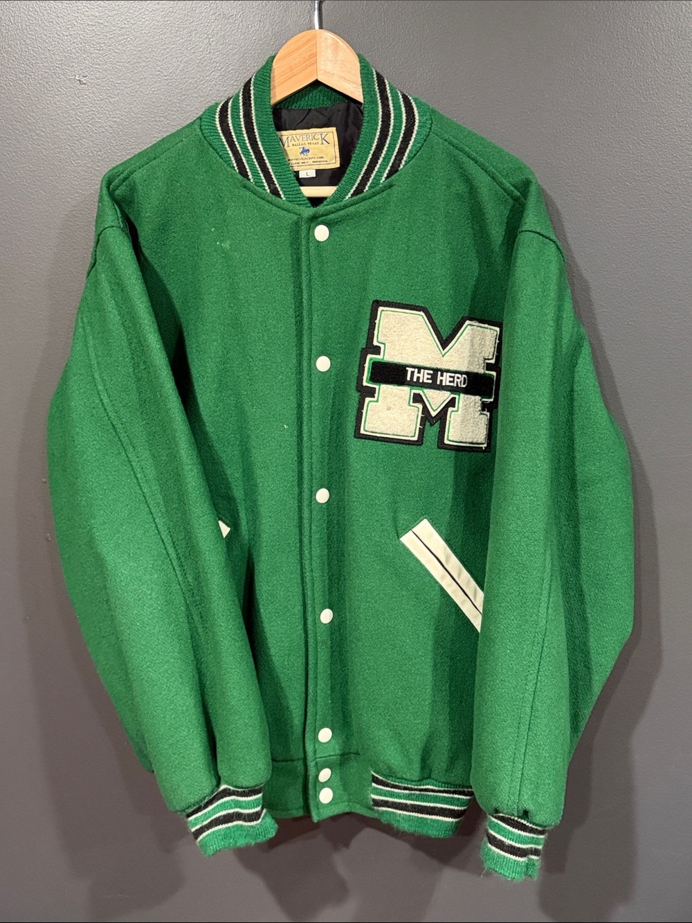 Marshall University Vintage Green Letterman Jacket - The Herd Large